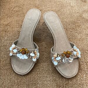 Unisa Tan Beaded Slide Kitten Heels